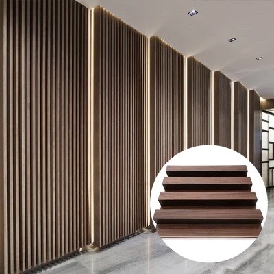 Heat Insulation WPC Wall Panel Easy Installation with Clips and Screws 3D vinyl fluted decorative wall panelling